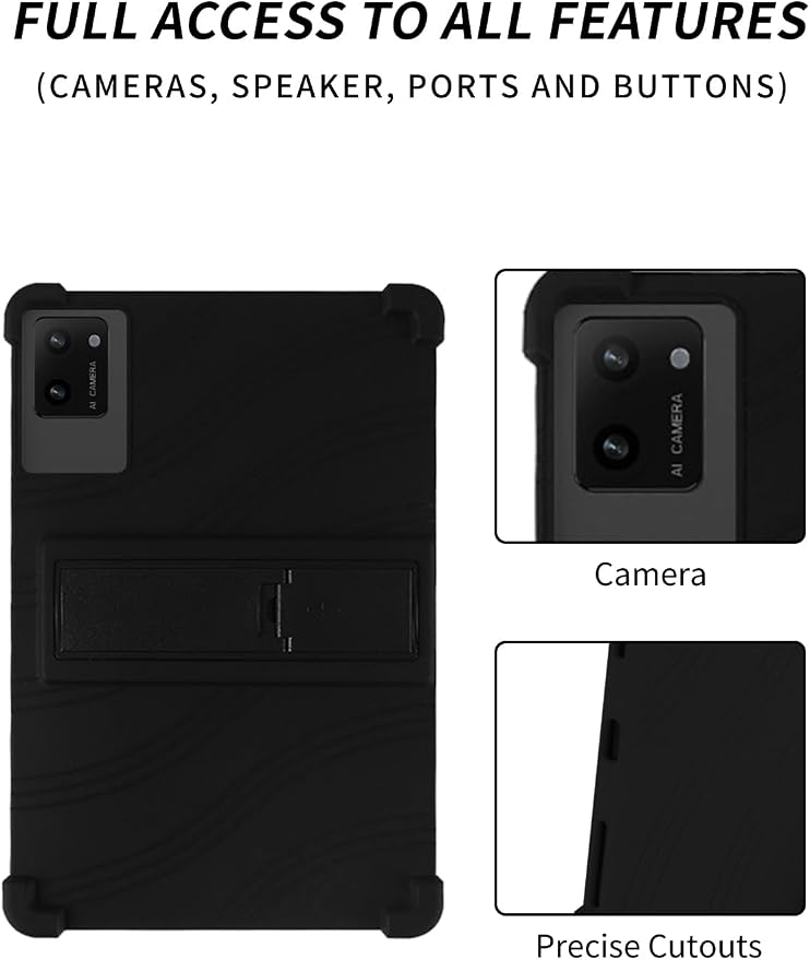 Case for DigiLand-S10 10.1 Android 14 Tablets，WUNIAK Shock Proof Lightweight Stand Rubber Shell Protective CoverKids Friendly Soft Silicone Adjustable Stand CoverBlack