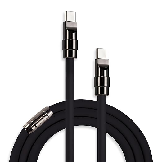 chubbycable 240W Silicone USB C to C Charging Cable Black Plus 0.82FT | 6mm Extra Thick 45000+ Bend Tested 480Mbps Data Transfer E-Marker Safety Chip Tangle-Free Design