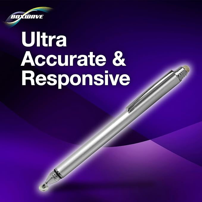 BoxWave Stylus Pen Compatible with DJI RC Pro - DualTip Capacitive Stylus Fiber Tip Disc Tip Capacitive Stylus Pen - Metallic Silver