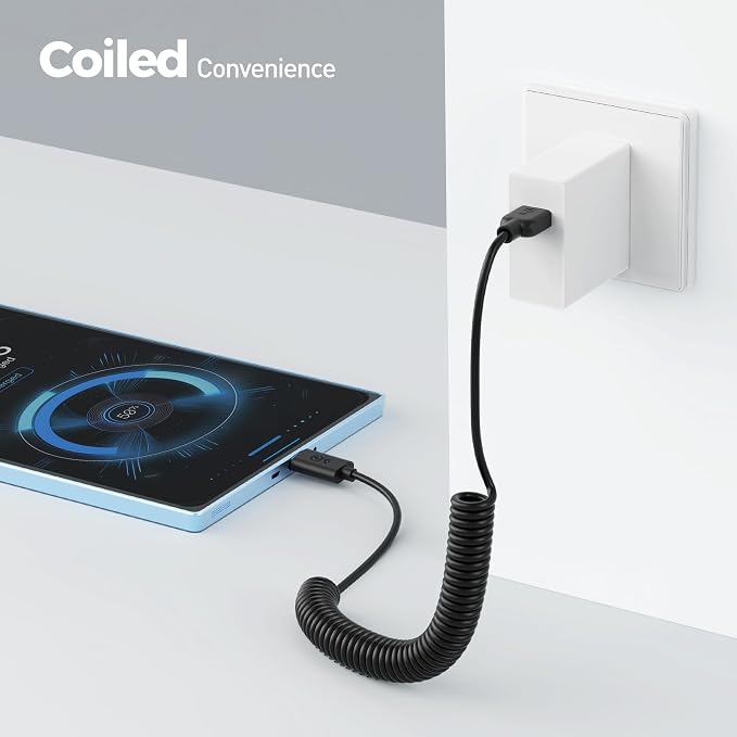 Cable Matters 2-Pack USB to USB C Coiled Cable 3A/15W 1-4ft | Supports Apple CarPlay and Android Auto for iPhone 17/16 Galaxy S23 iPad Coiled USB A to USB C Cable
