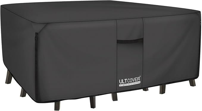ULTCOVER 600D Tough Canvas Heavy Duty Rectangular Patio Table and Chair Cover - Waterproof Outdoor General Purpose Furniture Covers 126Lx74Wx28H inch, Black