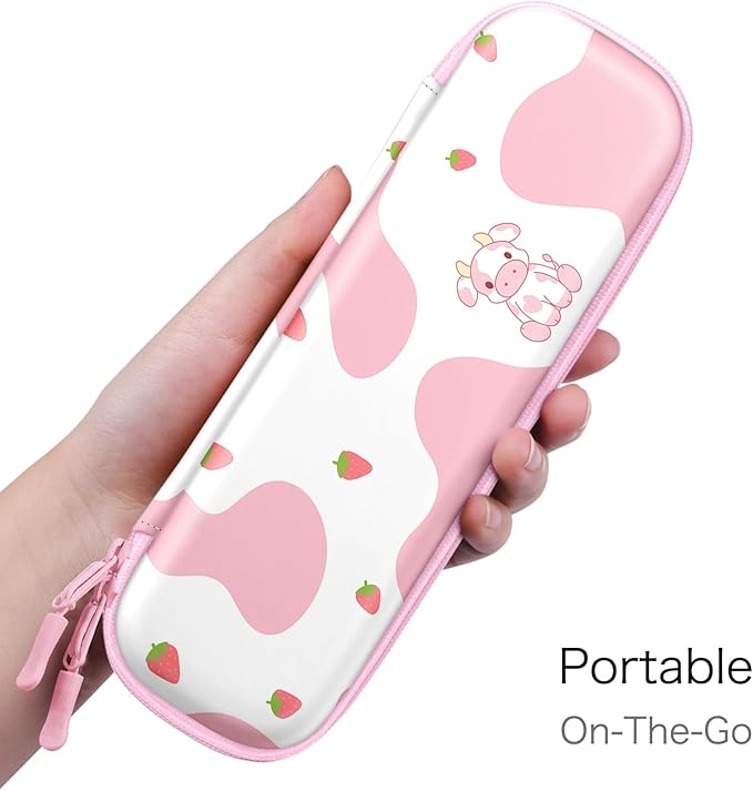 Fintie Holder Case for Apple Pencil Pro, Apple Pencil (USB-C / 1st / 2nd Generation), PU Leather Carrying Bag Sleeve Compatible with Pen, USB Cable, Samsung Stylus, Strawberry Cow