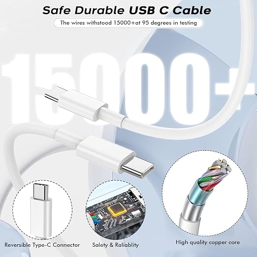 Fast USB C Charger Block3Pack Long 6FT USBC to USBC Cable iPad Cord 20W iPhone 17 Pro Max Charger Travel Plug Fast Charging for iPhone 17/17 Air/17 Pro/16/16e/16 Pro/16Plus/15/15Pro/Pro Max/PlusiPad