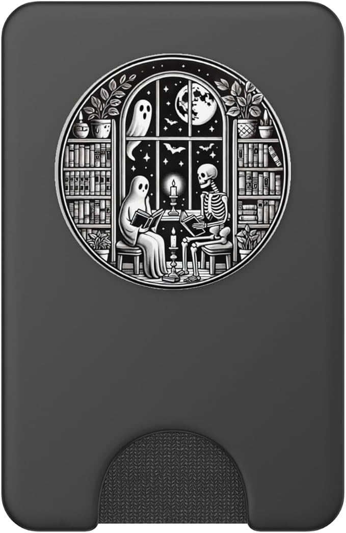 Retro Spooky Bookish Halloween Skeleton Ghost Bookworm Gifts PopSockets PopGrip for MagSafe