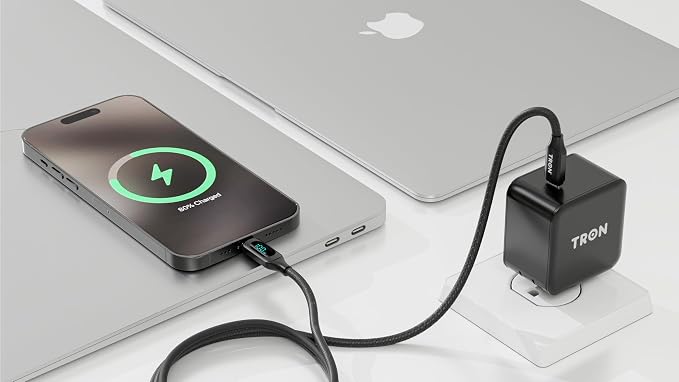 Tron 25W USB-C Power Adapter with 5FT 2-in-1 Digital Display Braided Cable – Fast Charging Solution for Home Office and Travel Use TR69
