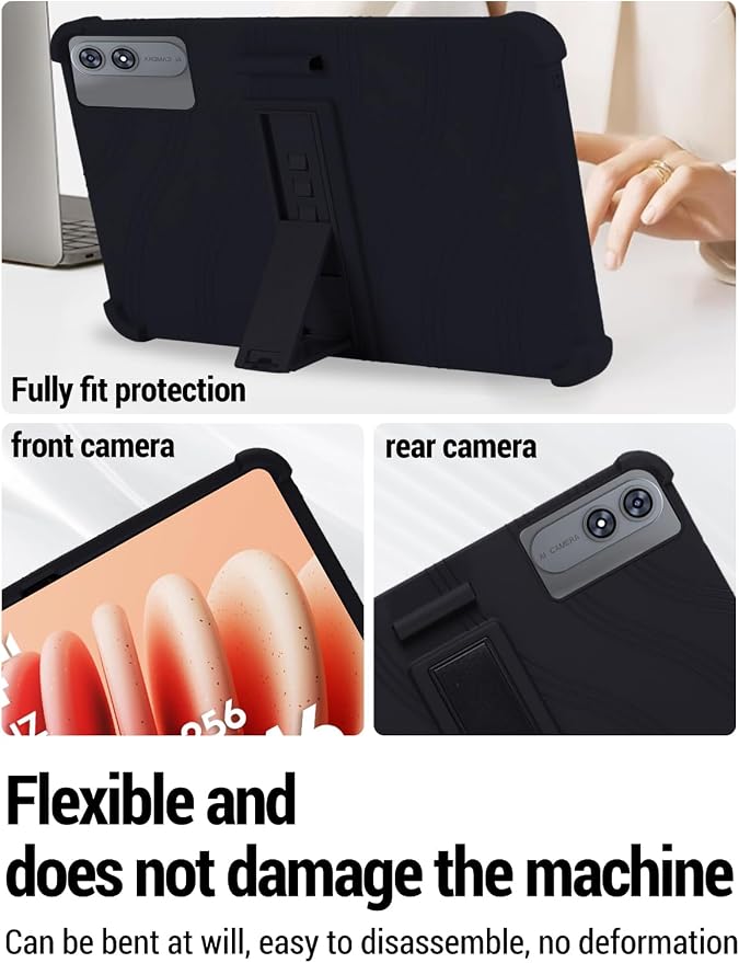 for TABWEE T60 Pro (13.4 Inch) Android 16 Tablet Protective case Shockproof Lightweight Silicone Protective Cover with Stand Child-Friendly Protection Easy to Clean Design Black.
