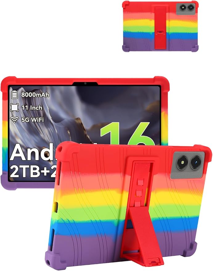 for TABWEE T50 (11 Inch) Android 16 Tablet Protective case ZBAGUG Shockproof Lightweight Silicone Protective Cover with Stand Child-Friendly Protection Easy to Clean Design Black.