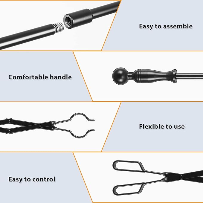 FEED GARDEN 32" Fire Poker & 26" Tongs Set, Fireplace Tools for Fire Pit