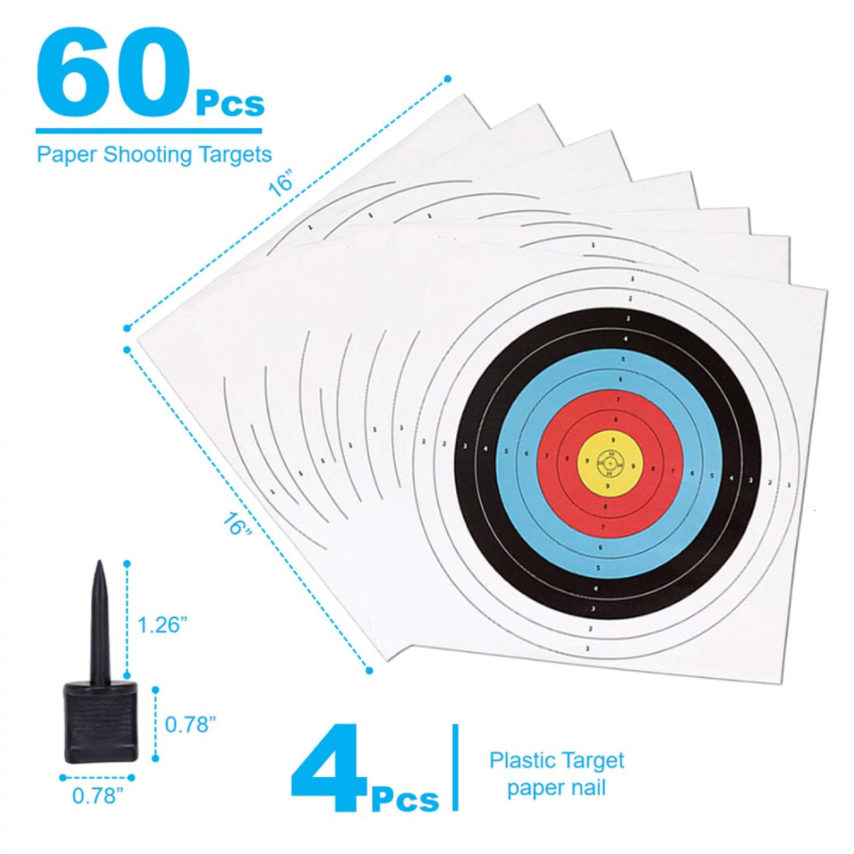 SenseYo 60 Pack Archery Targets Paper, Standard Bow Arrow Targets Archery for Hunting & Archery Targets, Target Archery Accessories for Hunting Backyard (10 Rings,16x16in)