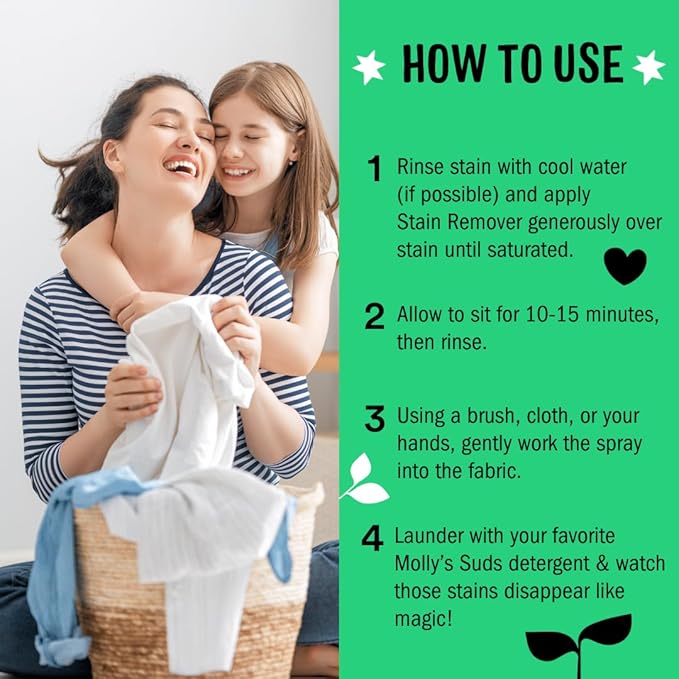 Molly's Suds Stain Remover Spray | Gentle Yet Powerful, Great for Baby & Pet Stains | Clean, Simple Ingredients (Fragrance Free) (16 Fl Oz (Pack of 2))