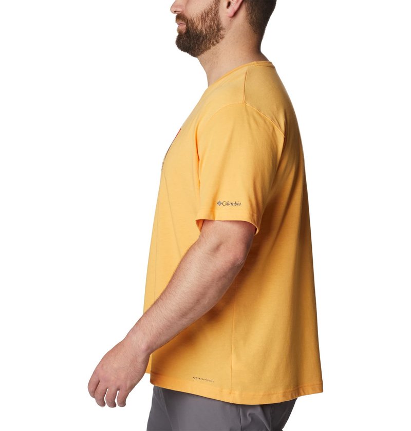 Columbia Men's Thistletown Hills Graphic Short Sleeve, Mango Heather/Hikers Graphic, 4X Big