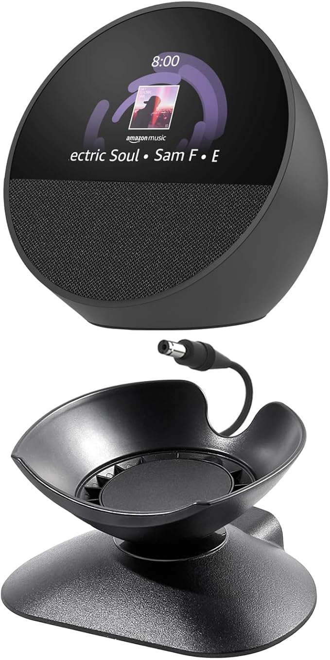 Adjustable Stand for Echo Spot (2024 Release) and Homepod Mini with USB-C and USB-A Charging Ports 280 Degree Rotating Base and Anti-Slip Silicone Pad for Smartphones &amp More
