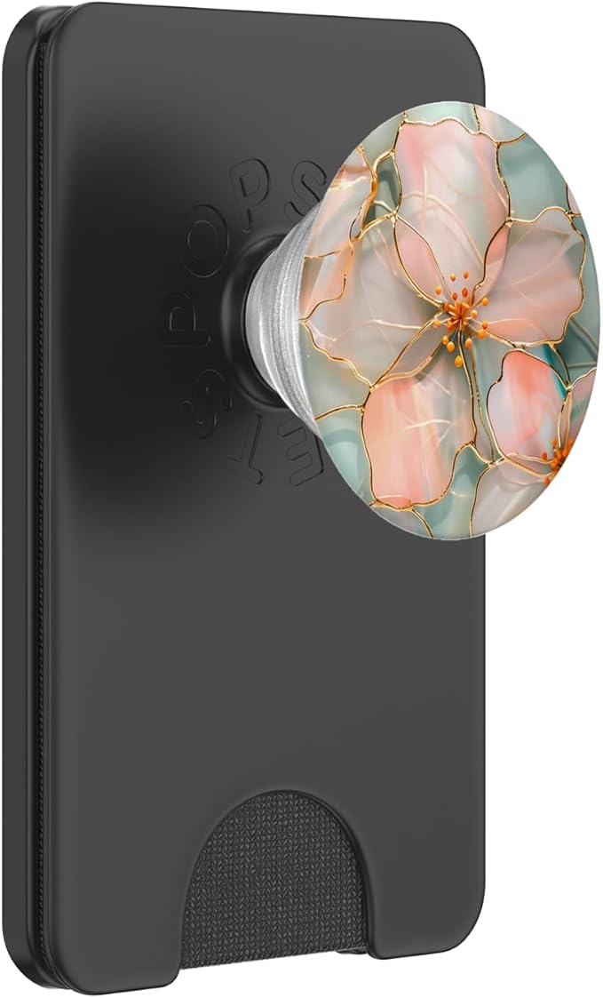 Pink and Coral Blossoms in Stained Glass Style A Floral PopSockets PopGrip for MagSafe