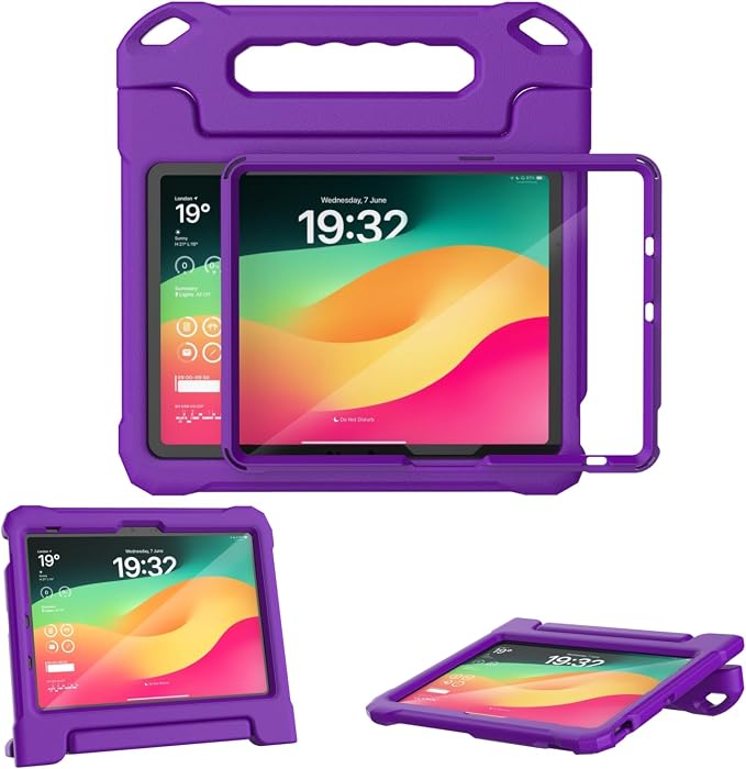 Kids Case for New iPad (A16) 11th Generation 11 inch 2025 iPad 10th Generation 10.9 2022 - Shockproof Handle Bumper Stand Cover with Built-in Screen Protector &amp Pencil Holder Tablet Case (Black)