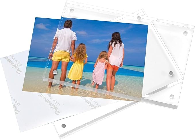 Meetu Acrylic Picture Frame 4x6,Clear Freestanding Double Sided 20mm Thickness Frameless Magnetic Photo Frames Desktop Display with Gift Box Package(5 Pack)