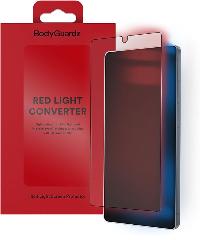 BodyGuardz Red Light Converter Screen Protector – Passive Red Light Therapy for Face - Promotes Better Sleep Healthier Skin Reduced Eye Strain – 9H Tempered Glass Easy Install (Galaxy S26)