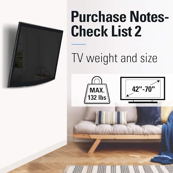 Mounting Dream Tilt TV Wall Mount - Fits 42-70 Inch TVs, Tilt Up to 20 Degrees, VESA 200x100 to 600x400mm, 132 lbs Loading, Fits 16", 18", 24" Studs - MD2165-LK
