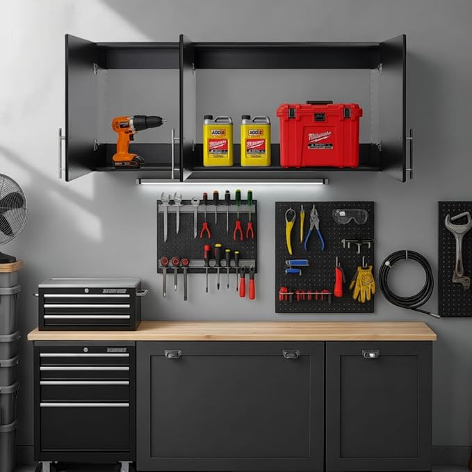 Prepac Elite 54" Wall Cabinet, Black Storage Cabinet, Bathroom Cabinet, Pantry Cabinet with 2 Adjustable Shelves 12" D x 54" W x 24" H