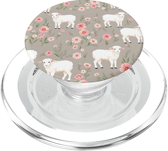 Cute Lamb Floral Meadow Spring Animal Botanical Design PopSockets Adhesive PopGrip