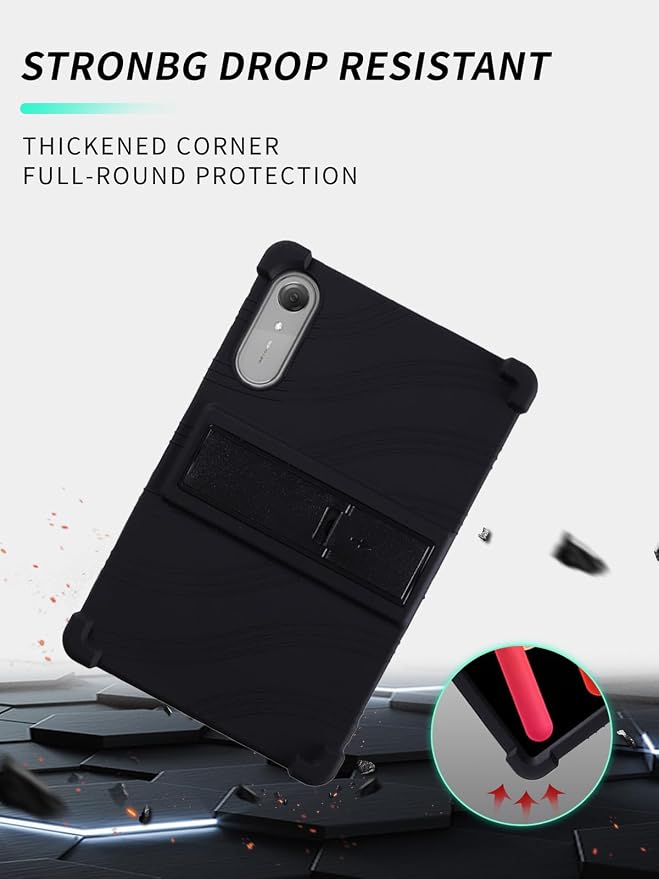 Case for Lenovo Idea Tab Pro Gen 2WUNIAK Shock Proof Lightweight Stand Rubber Shell Protective CoverKids Friendly Soft Silicone Adjustable Stand CoverBlack