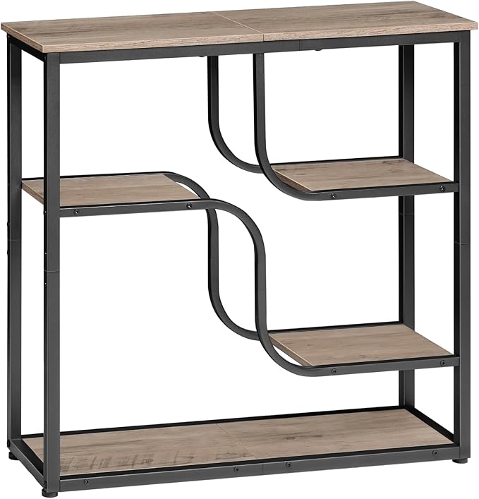 HOOBRO 29.5" Console Table, 5-Tier Sofa Table, Behind Couch Table with Storage Shelves for Hallway, Living Rooms, Entryway, Greige and Black BG69XG01