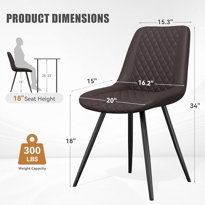 Modern Dining Chairs Set of 4, Quality Faux Leather Upholstered Dining Chairs with Metal Legs, Dinner Chairs for Dinning Room Kitchen,Dark Brown
