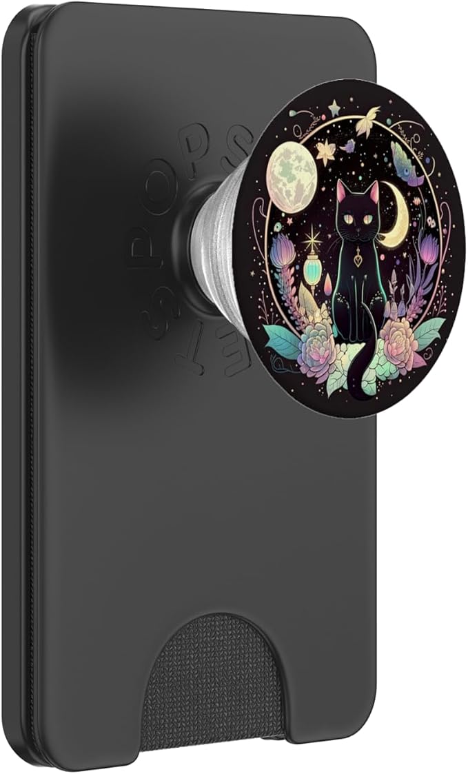 Moon Phases Crystal Witchy Cute Black Cat Kawaii Pastel Goth PopSockets Adhesive PopGrip