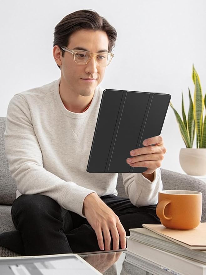 for Samsung Galaxy Tab S10 FE+ 13 inch Tablet CaseBOVGAC Ultra Slim PU Leather Folding Protective Cover Case with Adjustable Soft TPU Back Shell Full Protection Scratch Resistant (Black)