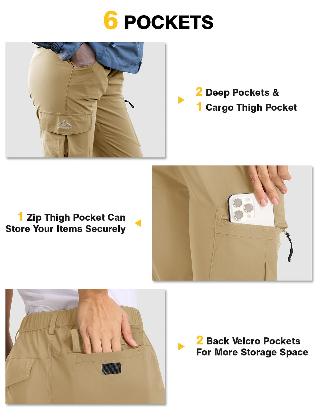 TBMPOY Women's Hiking Cargo Pants Lightweight Water Resistant Quick Dry Fishing Camping Travel Work Pant with 6 Pockets Khaki M