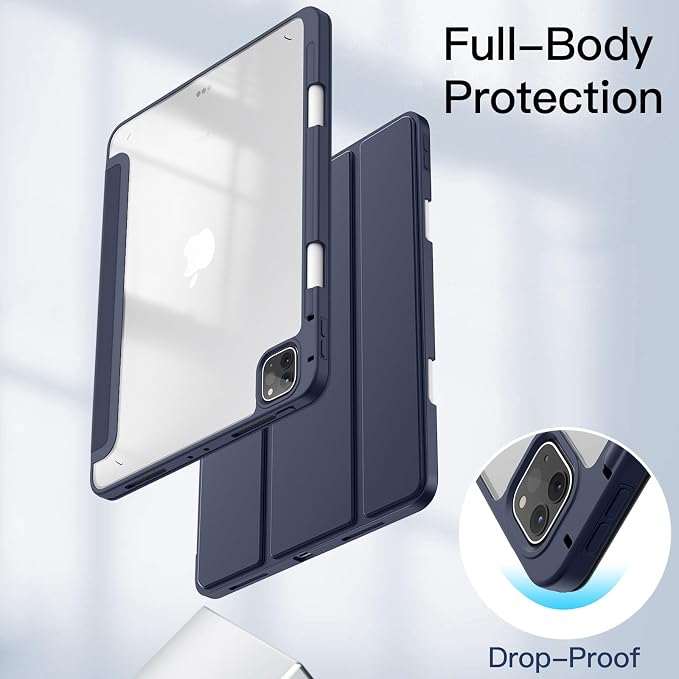 JETech Case Cover for iPad Pro 11 4/3/2/1 Black | For 2022/2021/2020/2018 Model Clear Back Pencil Holder Slim Shockproof Tri-Fold Stand Auto Wake/Sleep