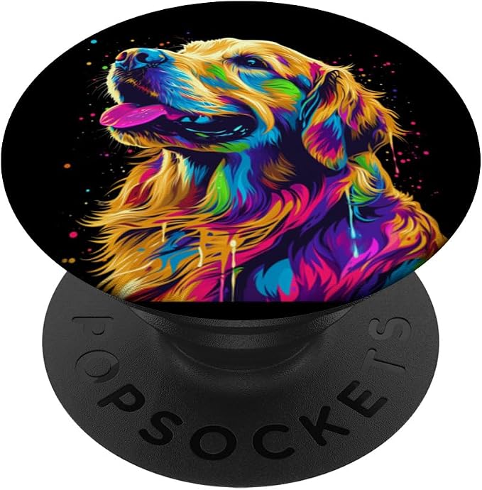 Colorful Pop Art Cute Golden Retriever Dog Portrait PopSockets Adhesive PopGrip