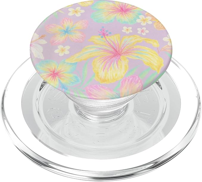 Pastel Hibiscus Floral Pattern PopSockets PopGrip for MagSafe