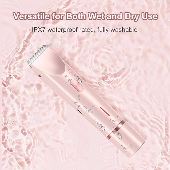 Bikini Trimmer for Women 2 in 1 Dual Head - IPX7 Waterproof Painless Electric Razors for Beauty, Pubic Hair, Face, Legs & Underarms– Portable Cordless Shaver with Fast Charging, Easy Cleaning (Pink)