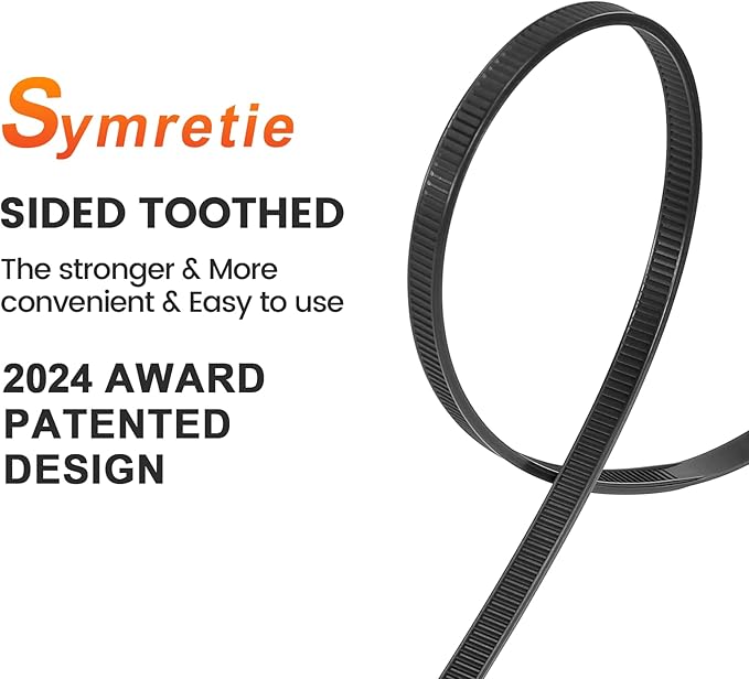 Symretie Assorted Zip Ties (400 Pack) - 6+8+12+14 Inch Double Sided Toothed, 100 LBS Tensile Strength. Heavy Duty Self-Locking Adjustable Nylon Cable Ties, More Durable for Indoor & Outdoor Use.