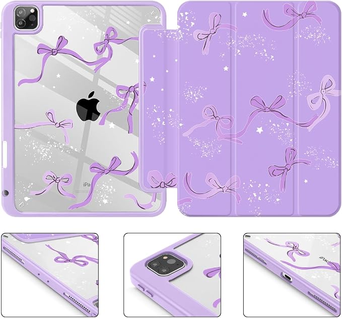 Tuiklol for iPad Pro 11 Inch 4th / 3rd / 2nd / 1st Gen (2022 2021 2020 2018) Case -Built-in Pencil Holder Shockproof Cover Clear Transparent Back Shell with Auto Wake/Sleep Black Flower