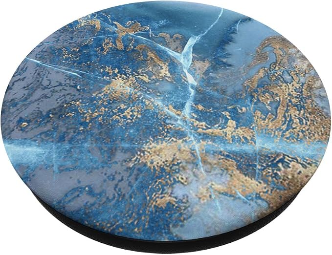 Faux-Gold-Blue-Marble-Effect Blu-Marbled-Design PopSockets Adhesive PopGrip