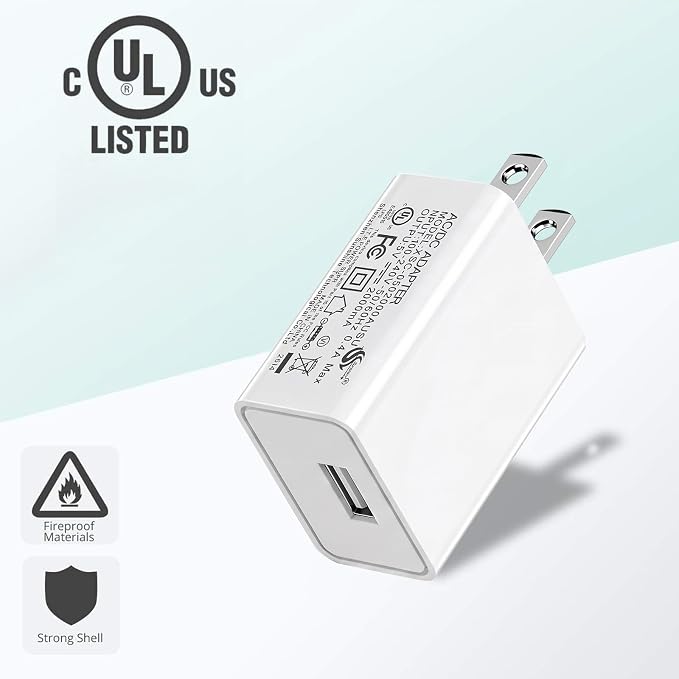 5-Pack USB Wall Charger 5V 2A UL Certified Charging Block Power Adapter Plug Bulk Black