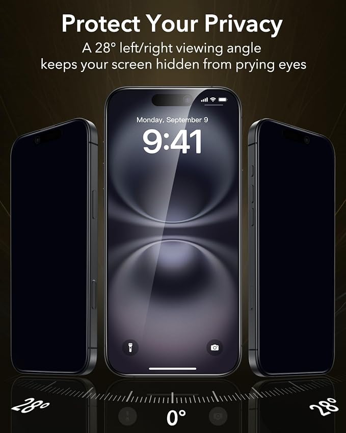 ESR 3 Pack for iPhone 16 Pro Max Privacy Screen Protector Armorite Pro | Accessory Glass by Corning™ 10X Impact Absorption Anti-Spy Full-Coverage Protection UltraFit Tray Bubble-Free