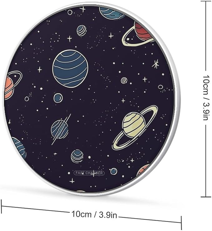 Space Planet Pattern Wireless Charger Portable Fast Charging Pad Lightweight Wireless Charging Pad 10W Slim Charging Station for Phone Charger Mat for Travel Home Office Desk
