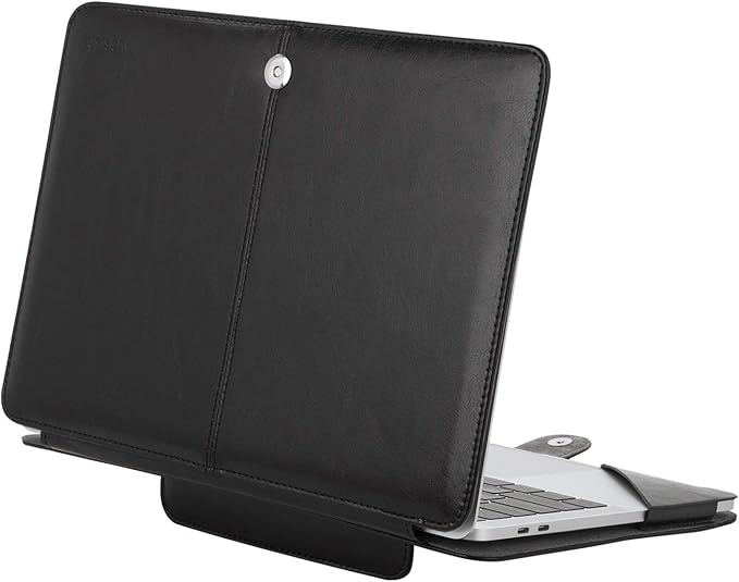 MOSISO Case Compatible with MacBook Air 13.6 inch M4 M3 M2 2025-2022 /Air 13 M1 2022-2018 /Pro 13 inch M2 M1 2025-2016, PU Leather Portfolio Protective Stand Cover, Black