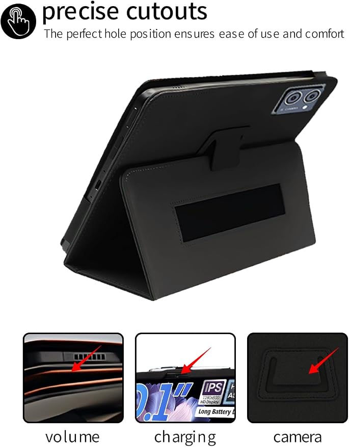 for DigiLand s10 10.1 Inch Android Tablet CaseBOVUGAC Folding Stand Protective Cover with Pencil Holder and Wrist StrapFull Protection Premium PUScratch Resistant(Black)