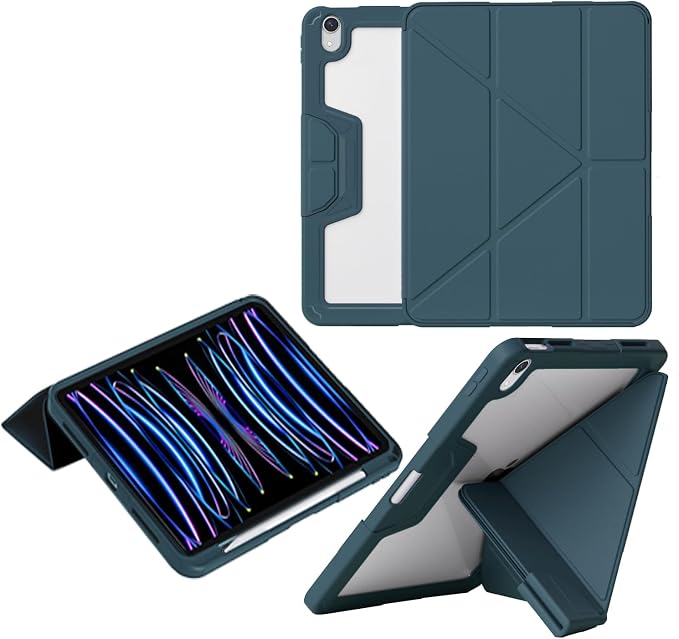 Military Grade Case for iPad (A16) 11 2025 10th Gen 10.9 2022 Black | Pencil Holder Auto Sleep/Wake Multi Angle Magnetic Stand Hard Clear Acrylic Back Shockproof Protective Cover