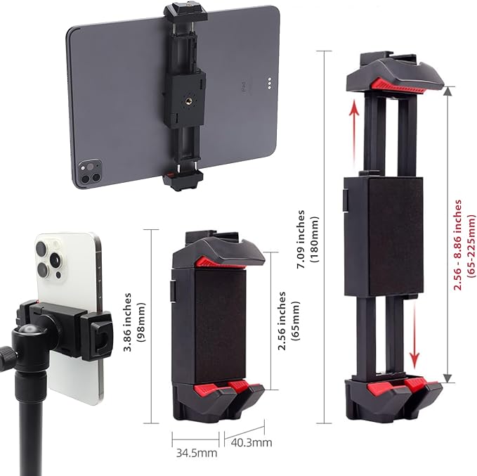Kado Metal Portable Monitor Stand Tripod, 2-In-1 Phone/Tablet Clamp Portrait/Landscape, 100x100mm 75x75mm Wall/Arm Mount Adapater Bracket Plate, 360° Ball Head Compact for Projector, Camera and Webcam