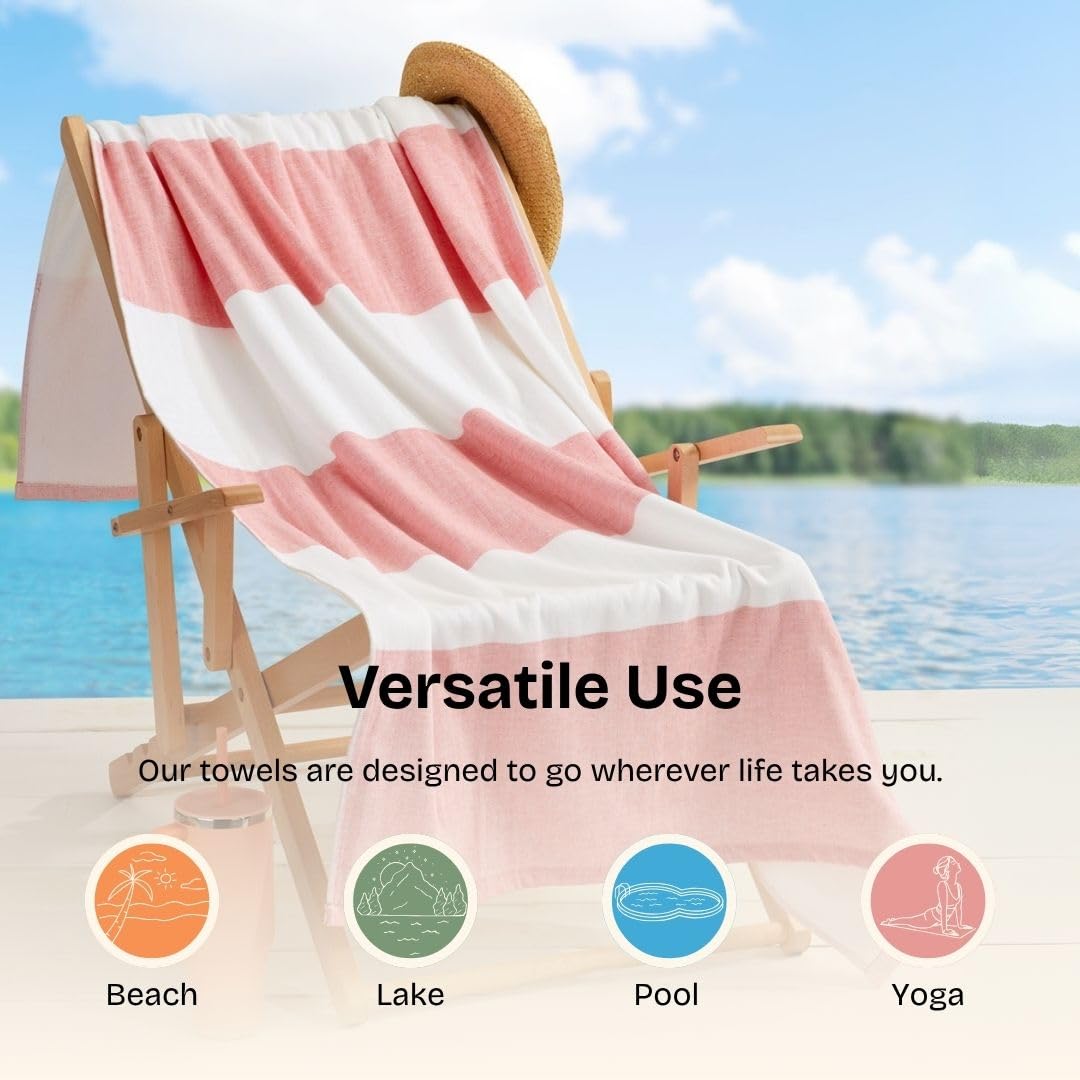 Loon & Lake Luxury Block Stripe Beach Towels | Oversized 36" x 72" | Crafted from 100% Combed Cotton | Plush and Absorbent Beach Towel or Pool Towels | Fouta & Terry | Balch Collection - Coral
