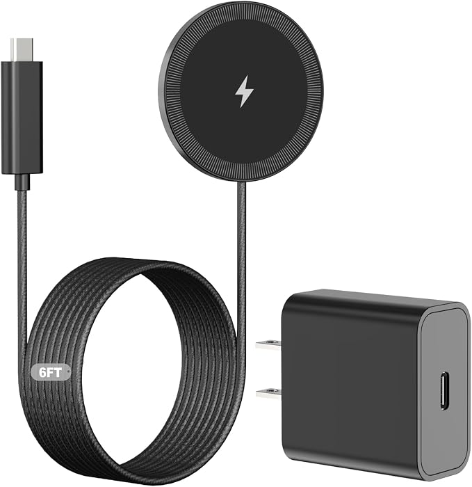 6FT Magnetic Wireless Charger Charging Pad - 15W Fast Mag-Safe Phone Charger for Apple iPhone 17 16 15 14 13 12 Series &amp AirPods 4 3 2 Pro Phone Charging Pad with Plug for Desk &amp Travel 1Pac