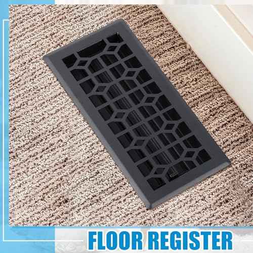 Zonon 4 Pcs Floor Vent Cover 4 x 10 Inch Black Walkable Floor Register Bulk Heavy Duty Register Metal Decorative Vent Cover with Adjust Air Damper Rust Proof Finish for Home