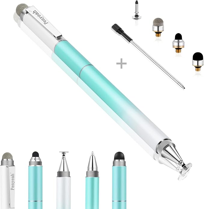 Penyeah Stylus 4-in-1 Stylus Pen for Touch Screen High Precision and Sensitivity DiscMesh2 Sized Rubber Tips Universal for iPhone/iPad/Android/Samsung/HP Tablets All Capacitive Touch Screens-Blue