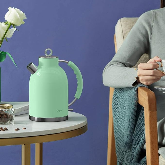 ASCOT Electric Kettle, Stainless Steel Electric Tea Kettle Gifts for Men/Women/Family 1.6L 1500W Retro Tea Heater & Hot Water Boiler, Auto Shut-Off and Boil-Dry Protection (Green)