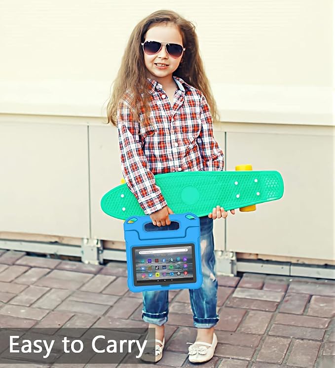 Kids Case for Amazon Fire 7 Tablet Case (12th Generation 2022)Blue | Lainergie Lightweight Easy to Carry Shockproof Kids Friendly Durable Hight Quality EVA Material Cover with Handle Stand