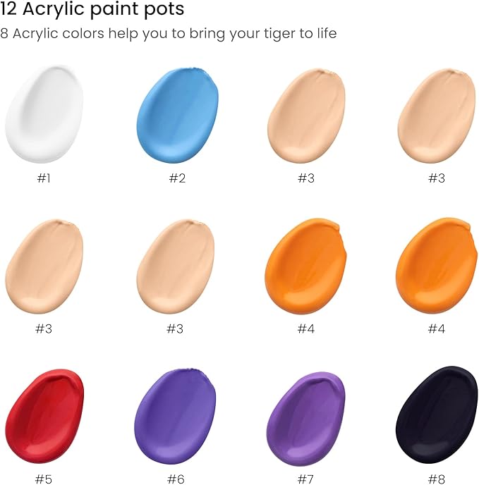 ARTEZA Paint by Numbers Kit, 12x16 Inches, 21 Pieces, Tiger Canvas Painting Kit, Canvas Panel, 12 Acrylic Paint Pots, 5 Paintbrushes, Art Supplies for a Meditative and Calming